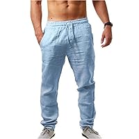 Men's Drawstring Casual Pants Plain Comfort Linen Pants Straight Trousers for Men Loose Summer Beach Vacation Pants