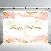 MEHOFOND 7x5ft Happy Birthday Backdrop Girls 1st Birthday Party Decorations Blush Pink Watercolor Clouds Photography Background Gold Glitter Pastel Rainbow Bday Banner Cake Smash Table Supplies