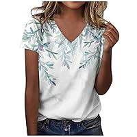 Womens Plus Size Summer Tops,Women's Fashion Casual Funny Printed V-Neck Shirts Short Sleeve Top Plus Size Blouse
