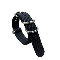 Nylon Watch Band 15mm Ballistic Nylon Multicolor Replacement Watch Straps with Stainless Steel Buckle (Black-1)