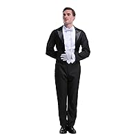 Men's Butler Costume, Formal Black Tuxedo with Tailcoat & Bowtie, Stylish Server Costume for Halloween Cosplay