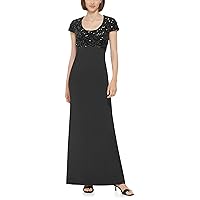 Calvin Klein Sequin Bodice Gown with Short Sleeves