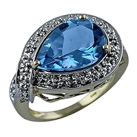 Swiss Blue Topaz Cushion Shape Natural Non-Treated Gemstone 10K Yellow Gold Ring Birthday Jewelry for Women & Men