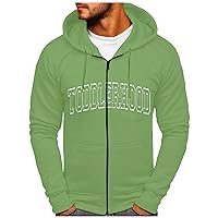Men Hoodies Full Zip,Oversized 2023 Fall Long Sleeve Solid Color Letter Print Hooded Jacket Basic Slimfit Sweatshirt