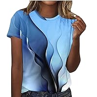 Womens Tops Heart Print Tshirts Short Sleeve Tunic Shirts Summer Casual Loose Crew Neck Pullover Tees Spring Blouses