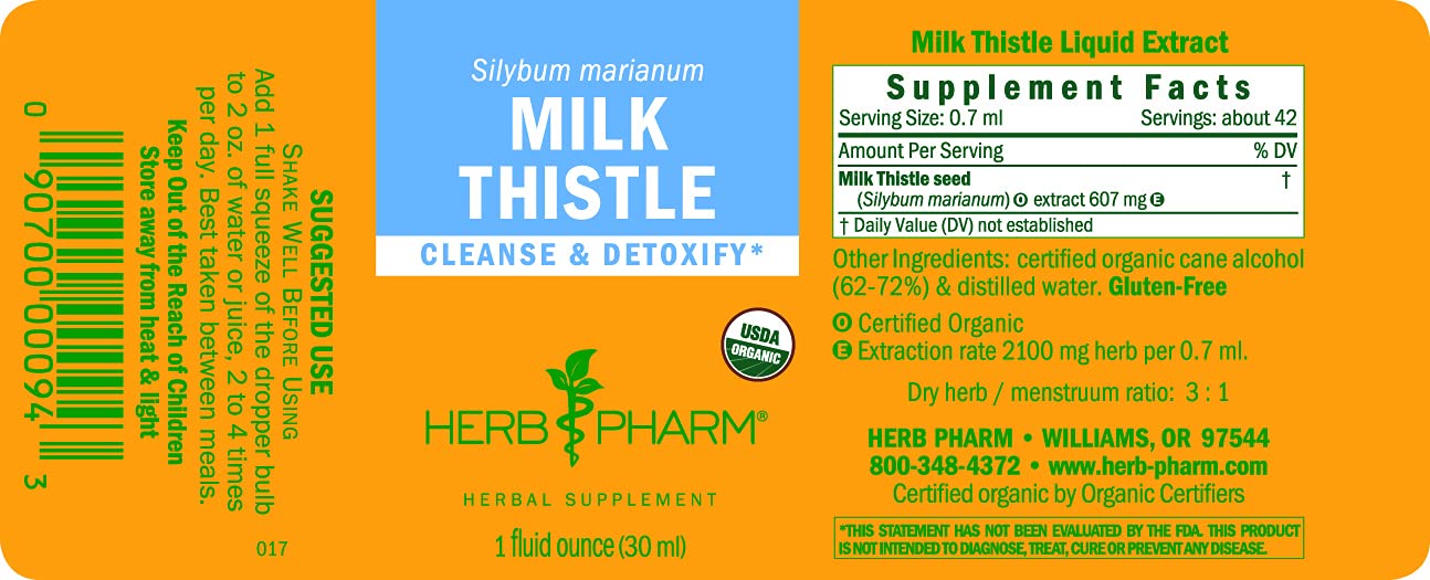 Herb Pharm Milk Thistle Seed Liquid Extract for Liver Function Support - 1 Ounce (Pack of 2)