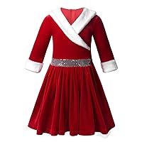ACSUSS Kids Girls Christmas Miss Santa Claus Dress Costume Velvet Ballet Tutu Dress Leotard Dancewear