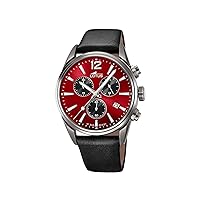 Lotus 18683/5 Men's Watch Stainless Steel and Leather in Grey/Black/Red 42 mm, Water Resistance: 10 Bar, 18683/5, Grey-Black-Red, Strap.