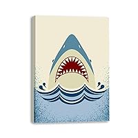 Framed Canvas Wall Art Shark Jaws Oil Painting Artwork Picture Posters Wall Decor for Living Room Bedroom Bathroom Office Home Decoration
