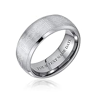 Bling Jewelry Religious Ichthys Jesus Fish Catholic Cross Couples Titanium Wedding Band Rings For Men For Women Matte Silver Tone 8MM