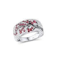 Santuzza 925 Sterling Silver Cherry Ring Cubic Zirconia Tree Branches Ring for Women