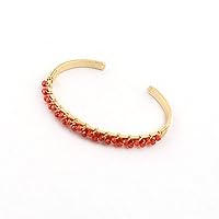 Gemstone Brass Gold Plated Orange Zircon Hydro Small Beads Adjustable Bangle Cuff Bracelet