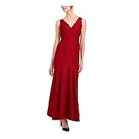 Adrianna Papell Womens Red Lace Scalloped Sleeveless V Neck Maxi Evening Dress Petites 8P