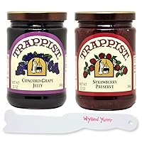 Wyked Yummy Grape & Strawberry Jelly Bundle with (1) 12 oz Jar of Trappist Concord Grape Jelly & (1) 12 oz Jar of Strawberry Preserve and (1) Spreader Plastic Knife and Jar Scraper