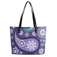 Womens Handbag Purple Paisley Leather Tote Bag Top Handle Satchel Bags For Lady