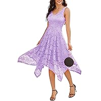 Meetjen Women's Lace Cocktail Party Dress 2024 Handkerchief Hem Bridesmaid Prom Dress Formal Dresses for Wedding Guest