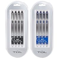 TUL Retractable Gel Pens 0.5mm Needle Point Fine, Black/Blue Bundle (2 4-packs)