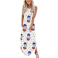 Summer Dresses for Women 2024 Long Torso,Women Casual Printing Loose Long Dress Crisscross Sleeveless Split Max