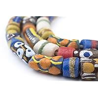 TheBeadChest Painted African Krobo Beads - Full Strand of Ghanaian Tribal Glass Beads for Necklace or Jewelry Making (Tribal Cylinder Medley)