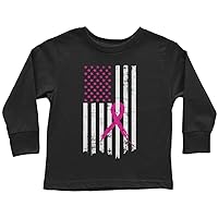 Threadrock Kids Pink Ribbon Breast Cancer Flag Toddler Long Sleeve T-Shirt