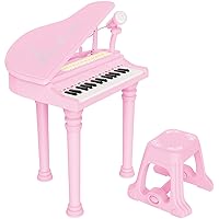 Kids Piano Keyboard Toy, Toddler Electronic Musical Instrument Educational Toy with Microphone, Multiple Sounds, Record Playback, Lights & Stool, Birthday Gift for 3 4 5 6 7 Years Old