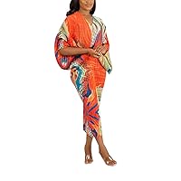African Ruched Dress for Women Sexy Long Sleeve Batwing Maxi Pencil Club Dresses