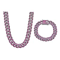 2 PCS Cuban Link Chain Iced Out Miami Cuban Necklace Bracelet Bling Diamond Hip Hop Jewelry for Men Women