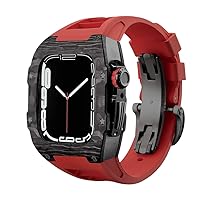 Protector for Apple Watch Series 8, 45mm Luxury Metal Modified Shell Carbon Fiber Titanium Accessories for IWatch 8 7 6 5 4 SE Series (Color : B-Red, Size : 44MM for 6/5/4/SE)