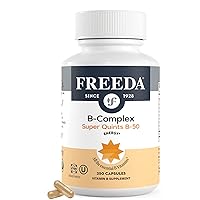 FREEDA Vitamin B Complex - Super Quints B-50 - Kosher Super B Complex Vitamin Supplement for Women & Men with Vitamin B1 Vitamin B2 Vitamin B3 Vitamin B6 Vitamin B12 Plus Folic Acid (250 Capsules)