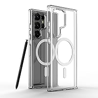 for Samsung Galaxy S24 Ultra Clear Case Compatible with MagSafe, Crystal Clear Slim Fit Thin Transparent TPU+PC Rugged Bumper Cover Built-in Magnetic Ring Heavy Duty Shockproof (Clear)