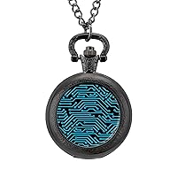 Circuit Board Fashion Quartz Pocket Watch White Dial Arabic Numerals Scale Watch with Chain for Unisex