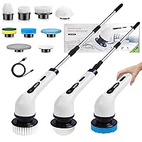 Electric Spin Scrubber, Cordless Cleaning Brush with 9 Replaceable Brush Heads, 360 Power Scrubber Double Speeds Adjustable & Detachable Handle for Bathroom/Floor Tile/Kitchen/Car