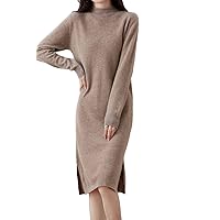 Sweater Dress Autumn and Winter Women's Round Neck Solid Color Slit Pencil Skirt