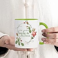 House Warming Gifts New Home The Earth Laughs In Flower Ceramic Tea Cup 11oz Seasonal Wreaths Round Porcelain Coffee Tea Mug Workout Coffee Tea Cups for Beverages Latte Milk Yoghurt