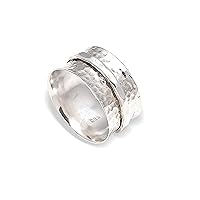 925 Sterling Silver Spinner Ring Meditation Ring Band Wide Hammered Worry Band