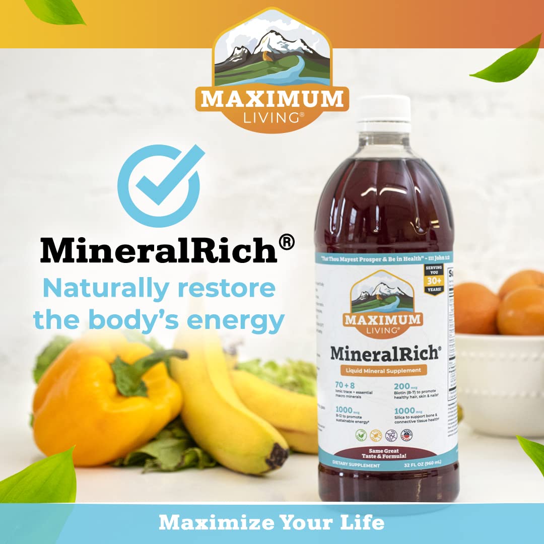 Maximum Living MineralRich Minerals Supplement - Liquid Blend of Vitamins and Trace Minerals - 32 oz