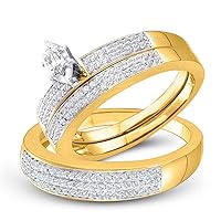 Marquise & Round Cut White Diamond in 925 Sterling Silver 14K Yellow Gold Over Diamond Wedding Band Bridal Trio Ring Set for Him & Her