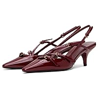 Slingback Kitten Heels for Women Stiletto heels Pointed Toe with Buckle Strap Heeled Sandals Pump Shoes Sexy