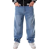 Men's Jeans Casual Loose Hip-Hop Dancing Trousers Skateboard Denim Pants with Pockets