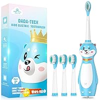 DADA-TECH Kids Electric Toothbrush Rechargeable, Sonic Silicone Teeth Brush with Timer for Children Boys Girls Ages 3+, 3 Modes with Memory, 4 Soft Brush Heads (Blue Shiba Inu Dog)