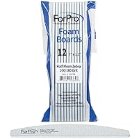 ForPro Half Moon Foam Boards, Zebra, 100/180 Grit, Double-Sided Manicure and Pedicure Nail Files, 7” L x 1.1” W, 12-Count