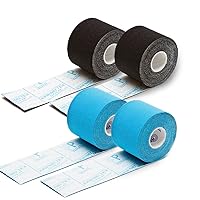Kinesio Taping - Elastic Therapeutic Athletic Tape Tex Gold FP Bundle - 2 Black & 2 Blue – Each Roll 2 in. x 16.4 ft