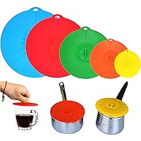 Set of 5 Silicone Lids,Heat Resistant, Microwave Splatter Covers, Reusable Food Suction Lids for Cups, Bowls, Plates, Pots, Pans, Skillets, Stovetops, Ovens, L, XL) BPA-Free -Multicolor