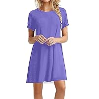 XJYIOEWT Purple Formal Dress for Women,Beach Dress for Women O Neck Short Sleeve Swing Loose T Shirt Fit Comfy Casual Fl