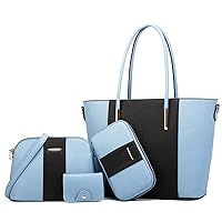 Women 4 Pcs Handbag PU Leather Top Handle Satchel Set Large Tote+Purse+Shoulder Bag+Card Holder