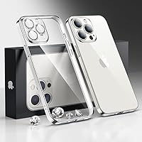 with Lens Protector Transparent Silicone Case for iPhone 14 Plus 11 12 13 Pro Max X XS XR Plating Clear Shockproof Cover,Silver,for iPhone 14