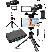 Movo iVlogger- iPhone Android USB Type-C Compatible Vlogging Kit Phone Video Kit Accessories: Phone Tripod, Phone Mount, LED Light and Cellphone Shotgun Microphone for YouTube, Vlog