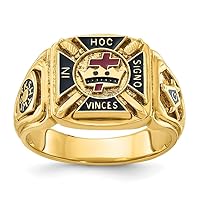 10k Gold Polished With Black and Red Enamel Masonic Knights Mens Ring Size 10.00 Measures 14.3mm Wide Jewelry for Men