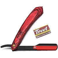 Classic Straight Edge Wood Red Handle Barber Razor Shaving Knife BTS-188 + 10 Blade