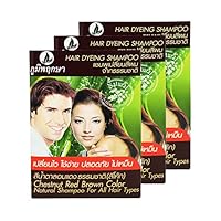 Hair Dyeing Shampoo Natural Herb No Ammonia Poompuksa Color CHESTNUT RED BROWN 3 pcs.